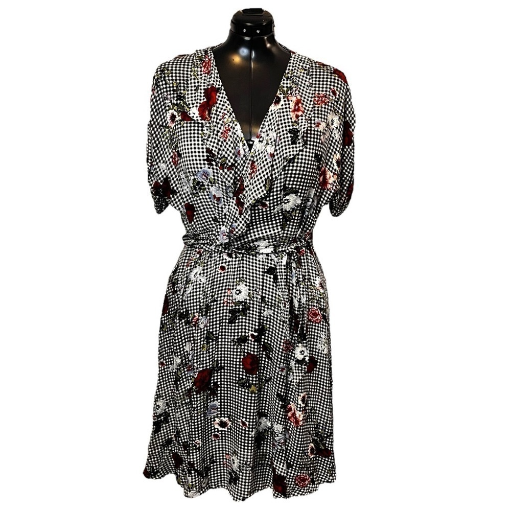 Handcrafted True Wrap Dress with Ruffle in Gingham Pattern